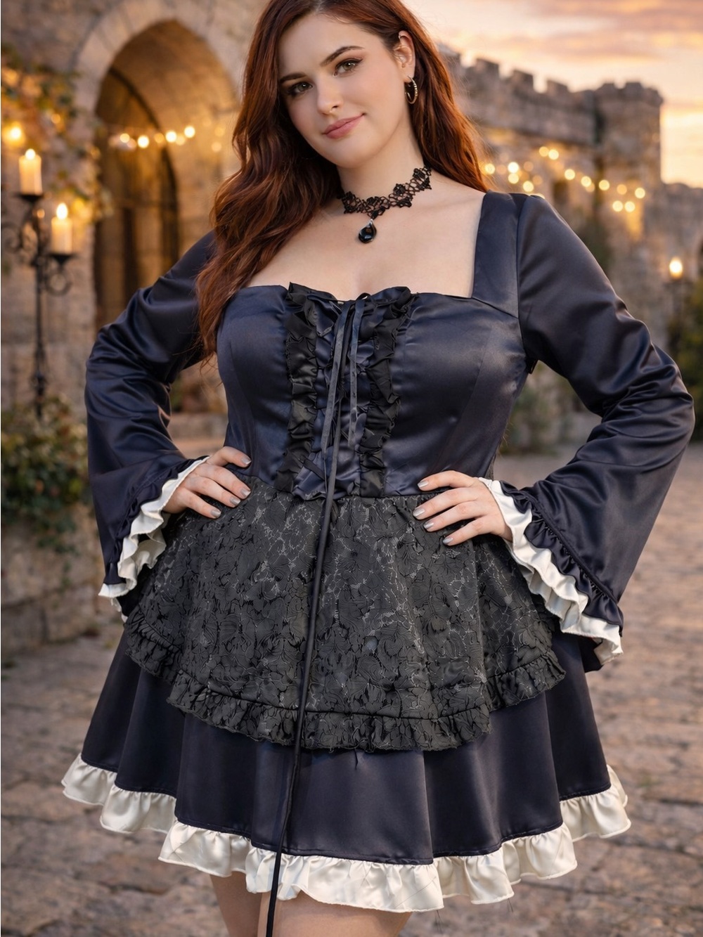 Elegant Black and White Satin Dress